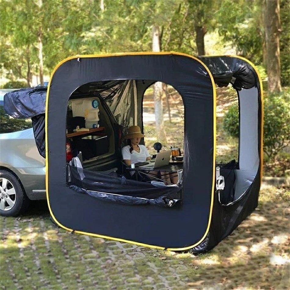 防災対策 車中泊テントカーサイドタープ トランクテントポップアップテント キャンプ 日よけ 車と連結 SUVラポップアップテント 防水?UV機能 メッシュ窓付き 虫除け対策