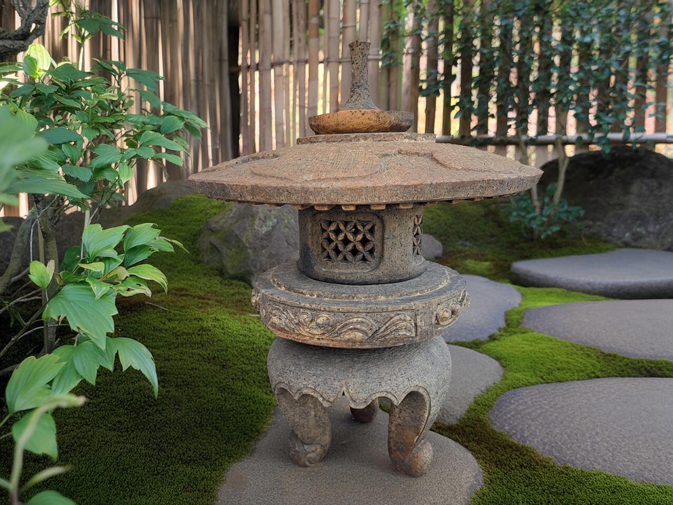 楽天市場】【送料無料】【代引不可】古代雪見灯篭(2尺・角型・サビ石