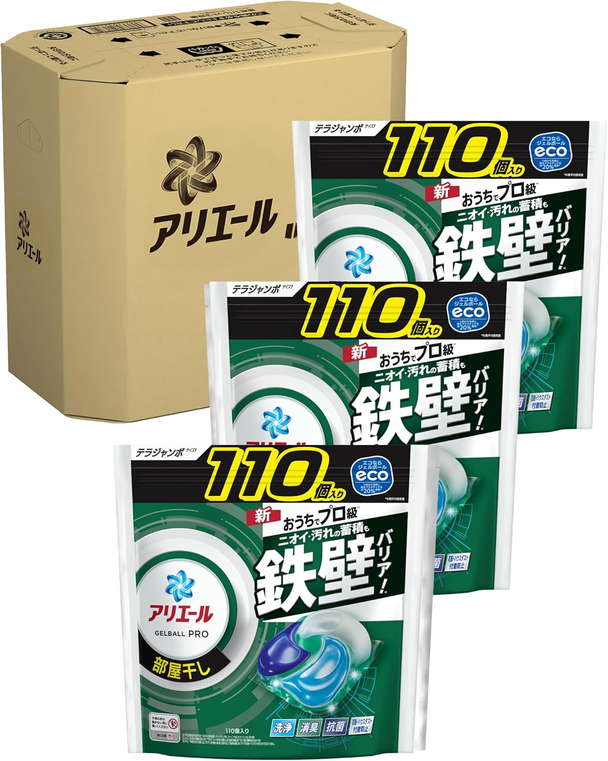 月間優良ショップ受賞店アリエール 洗濯洗剤 ジェルボール PRO 部屋干し 詰め替え 110個&times;3袋 [大容量] [ケース品]｜14promo