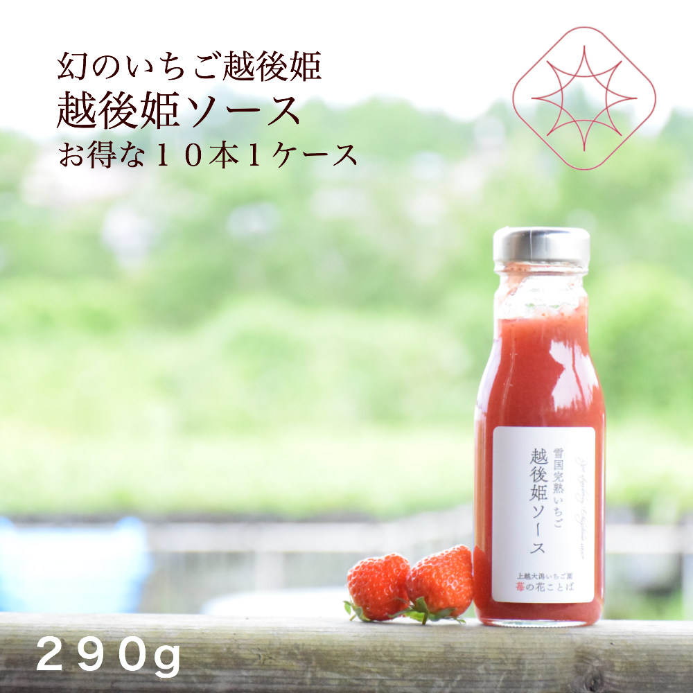 送料無料お得な１ケース1０本入り越後姫ソース　いちごソース　いちごシロップ  安心安全定植後化学農薬不使用苺　越後姫/お取り寄せ/自宅用/フルーツギフト/果物/詰め合わせ/農園直送/ストロベリー/甘い/＊苺ソース大瓶１０本
