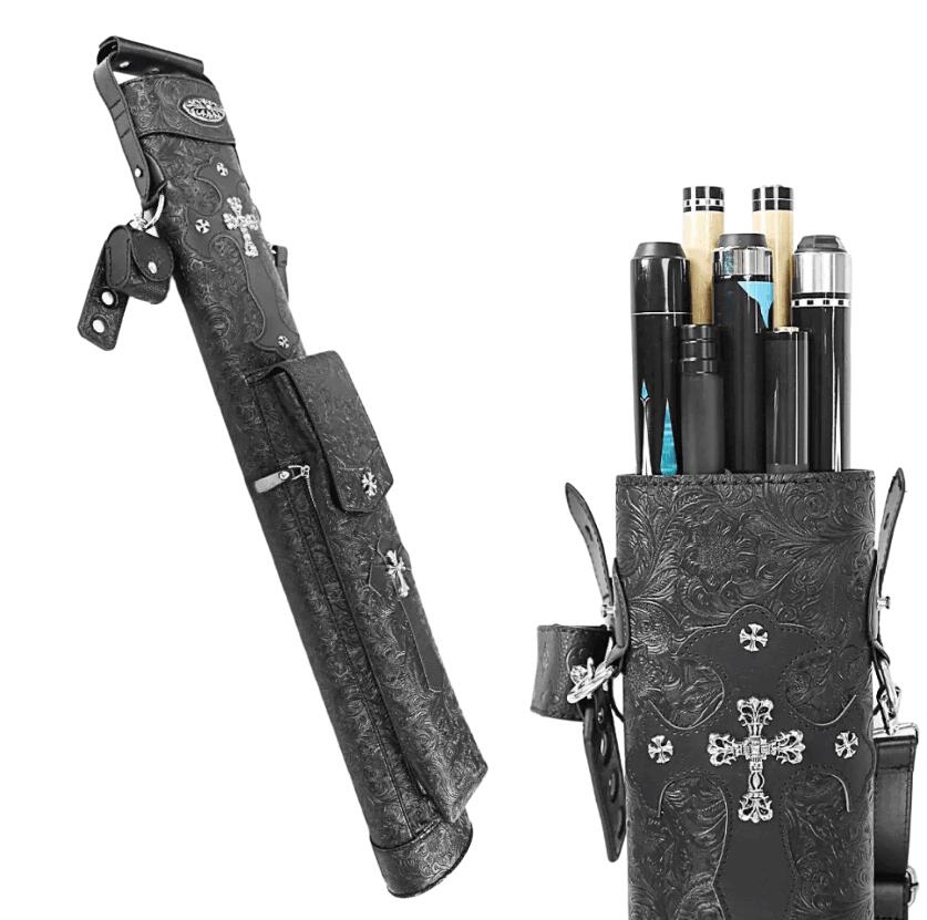 【7穴対応】スヌーカー ビリヤード用キューバッグ 1/2分体型 防刮ポータブルケース 3バット+4シャフト収納可能