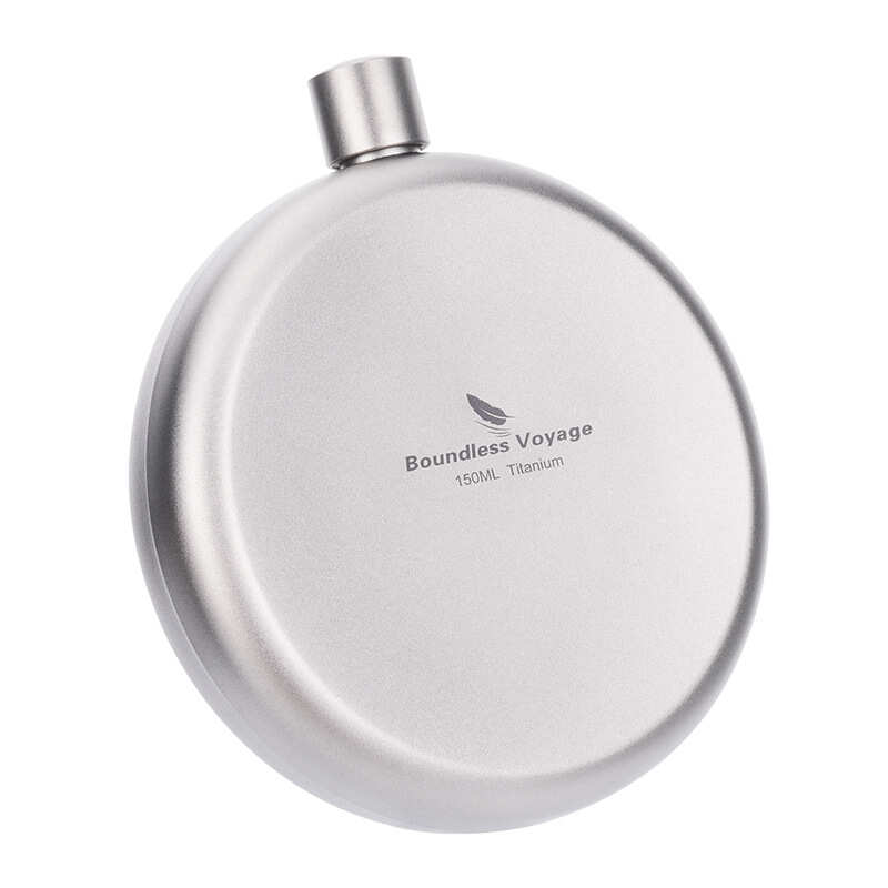 純チタン製 150ml円筒形酒器セット｜酒杯・漏斗付き｜ポータブルミニボトル｜アウトドア キャンプ 旅行用 随身酒壺