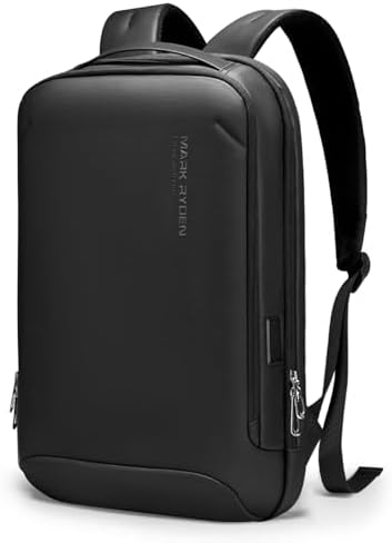 MARK RYDEN 薄型セミハード バックパック 防水 メンズ リュックサック YKKファスナー USB充電ポート15.6インチPC収納 軽量デイリー