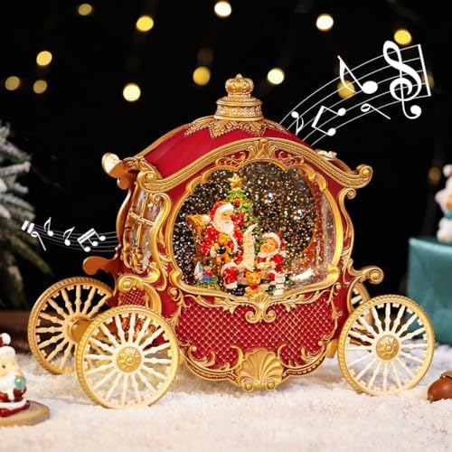 スノードーム 馬車 クリスマスツリー LEDライト内蔵 レッド 装飾品 インテリア クリスマスプレゼント 8曲自動ループ 電池/USB対応｜ヤスイショップ