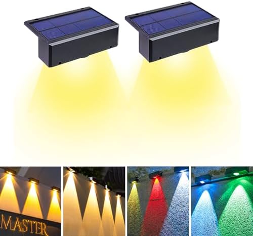 ソーラー充電 ガーデンライト 屋外防水 階段 壁 デッキライト LED 暖色 カラフル 2個セット 自動点灯 明暗センサー