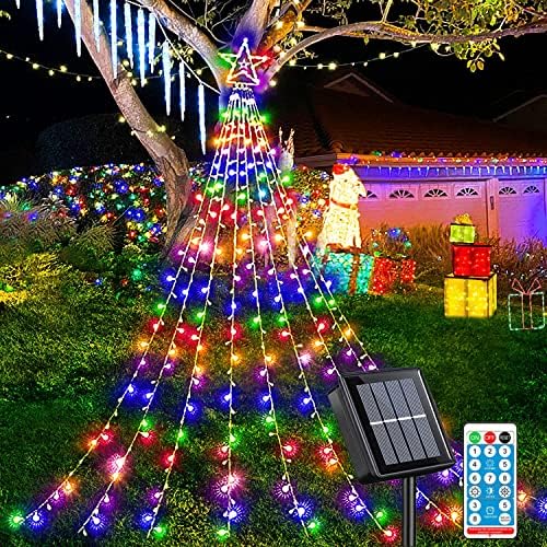 【最新型】LED イルミネーションライト 350球 屋外 防水仕様 クリスマス 装飾 ライト 自動点灯 消灯 8種類モード タイマー機能 リモコン付 9本 3.5M フェ