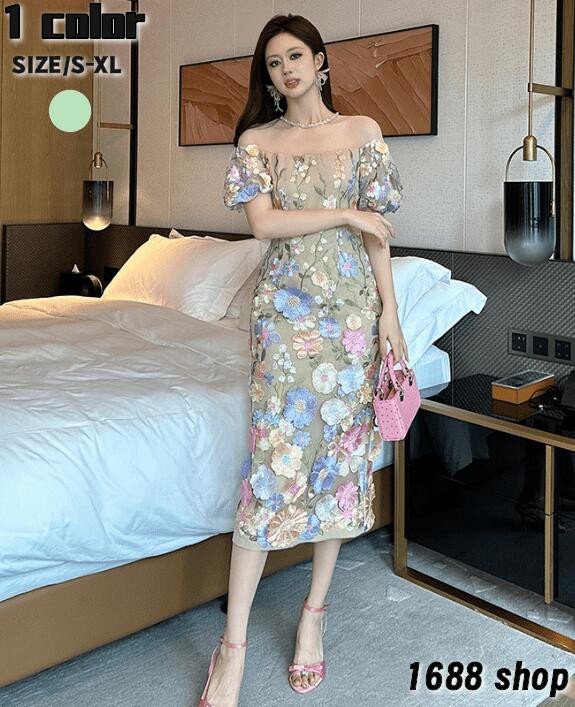 2025 夏 ワンピース タイト タイトワンピース 姫系ワンピース　シンプル　ワンピース インポート ひざ丈 ミドル丈 エレガント　韓国ファッション シンプル パーティドレス 袖あり　お嬢様 セクシー ミニワンピース OL 上品 オフィスレディー Ｄ06518 二次会 結婚式　新作｜1688shop