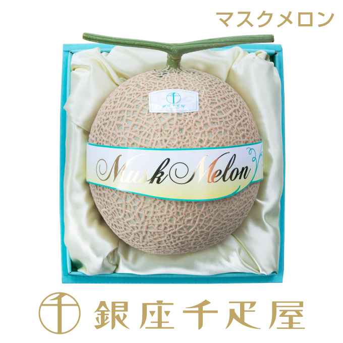 銀座千疋屋  マスクメロン (化粧箱）1個入（約1.3kg）No.24<BR>［送料無料］［ポイント2倍］<BR><BR>～ 御中元 お中元 父の日 メロン ギフト 贈り物 フルーツ スイーツ プレゼント お菓子 内祝い 誕生日 お祝い 御礼 快気内祝 お見舞い 送料無料 千疋屋 ～