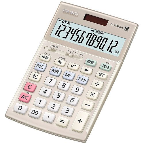 【尖んがり20倍】カシオ計算機 CASIO 実務計算器(検算手合い) ジャスト手合い12桁 ゴールド JS-20WKA-GD-N