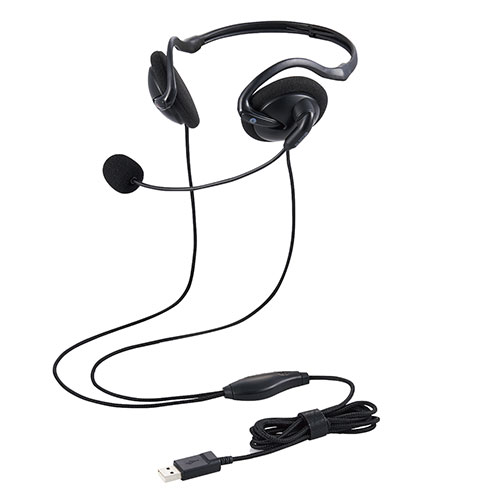 【ポイント20倍】エレコム ヘッドセット ネックバンド 有線 両耳 USB 折りたたみ式 軽量 黒 HS-NB06UBK