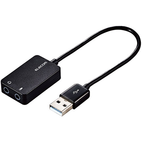 【クーポン配布中＆マラソン対象】【5個セット】エレコム オーディオ変換アダプタ USB-φ3.5mm オーディオ出力 マイク入力 ケーブル付 15cm ブラック USB-AADC02BKX5