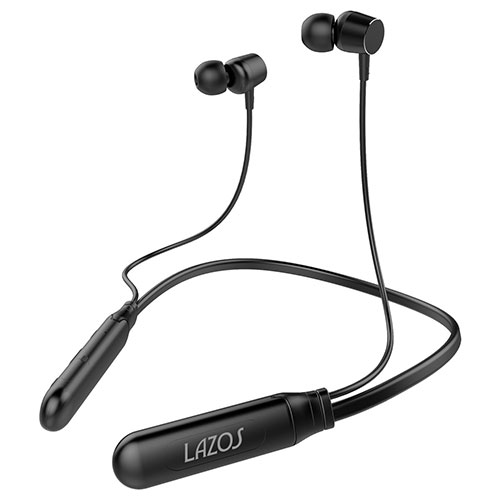 【マラソンでポイント最大47.5倍】【5個セット】 Lazos Bluetoothイヤホン ネックバンド型 V5.1 ブラック L-BTE-BKX5｜インテリアの壱番館
