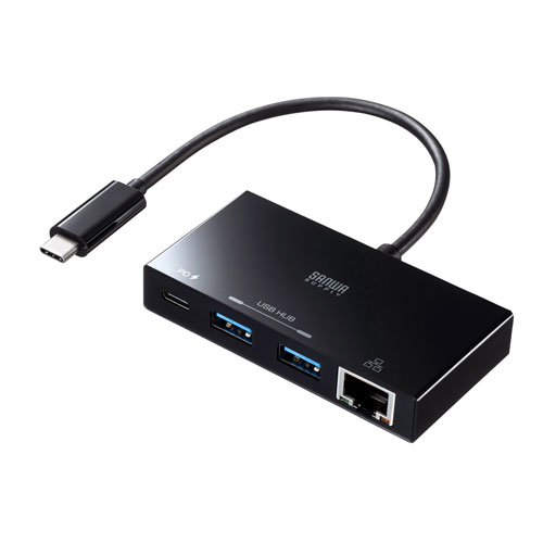【クーポン配布中&マラソン対象】サンワサプライ USB Type-Cハブ付き ギガビットLANアダプタ USB-3TCH20BK｜インテリアの壱番館