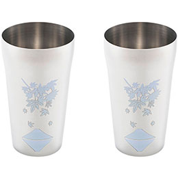 【百貨店SALEでP最大限度47倍】よこやま 燕熟の技 感温ステンレス鋼タンプラー420ml 2P 槭樹に富士 EJK-900