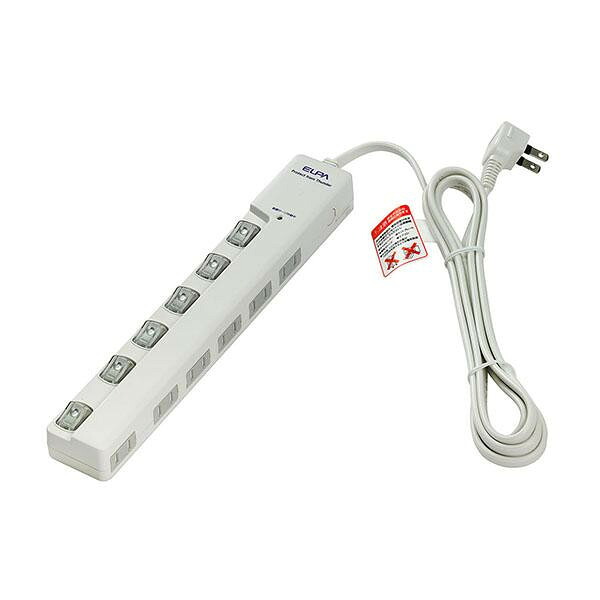 【ポイント20倍】ELPA(エルパ) 耐雷サージ LEDランプ スイッチ付タップ(横差し) 2m 6個口 ホワイト WLS-LY620MB(W)