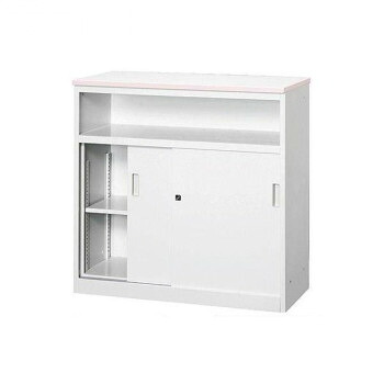 【クーポン配布中】オフィス・店舗向け　システムカウンター　中棚付ハイカウンター　鍵付　天板W900×D450mm　グレー・COM-CVA-9HST-G