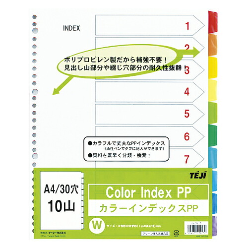 【百貨店SALEでP最大限度47倍】（まとめ） 整理保存用具用総目録 テージー 色つや総目録ＰＰ  IN-3410 4904611014172 ●標準尺度：Ａ４判タテ型：幅ひろい●穴数：２・４・３０穴●遣りくち：１０色１０山１１枚１組 1個【×40書き割り】