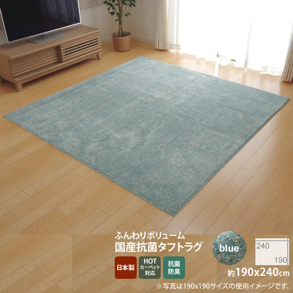 【マラソンでポイント最大47.5倍】ブルー(blue) ：190&times;240cm ★ラグ カーペット 3畳 抗菌 防臭 防ダニ タフト 国産 ミックスカラー 【代引不可】｜インテリアの壱番館 22,400円