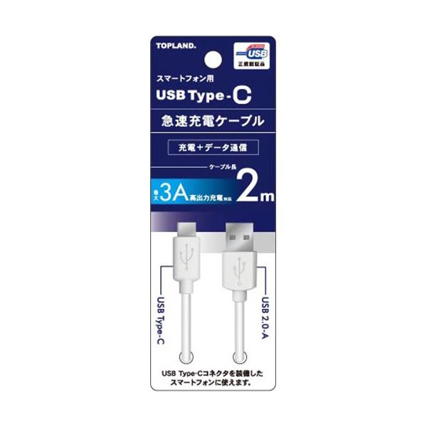 【尖んがり20倍】（まとめ） とっ始め地びたUSB Type-C 手っとり早い申し受ける有線テレビ 白いこと 2m CHTCCB200-WT 1本 【×3書き割り】