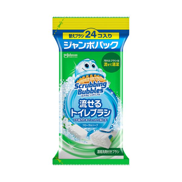 【ポイント20倍】（まとめ） ジョンソンスクラビングバブル 流せるトイレブラシ フローラルソープ 付替ブラシ ジャンボパック 1パック（24個） 【×5セット】