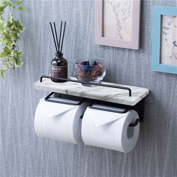 【ポイント20倍】トイレットペーパーホルダー 約幅27.5×奥行9.5×高さ11.5cm 大理石柄 ダブルtype 完成品 トイレ お手洗い 店舗 オフィス【代引不可】