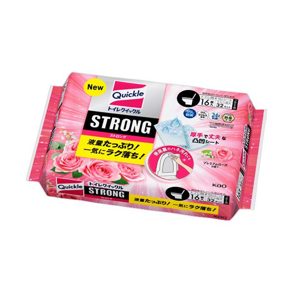 【ポイント20倍】（まとめ） 花王トイレクイックル STRONG プレミアムローズの香り つめかえ用 1パック（16枚：8枚×2個） 【×10セット】