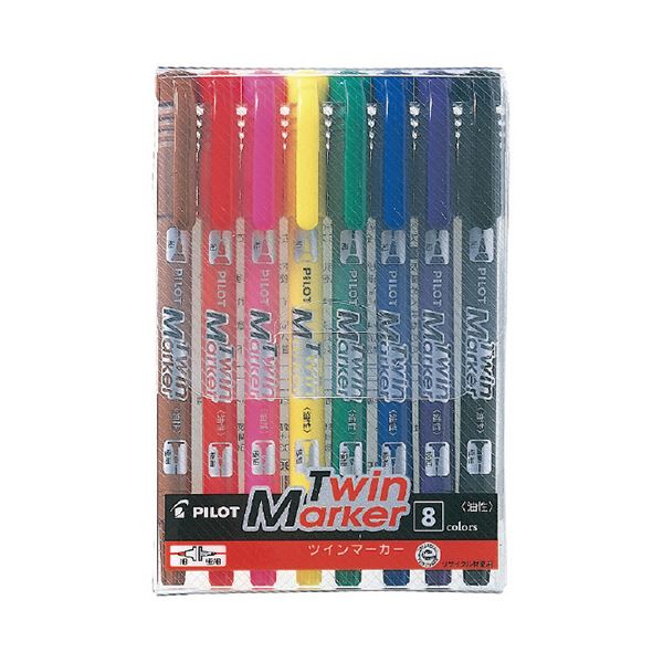 （まとめ） パイロット油性ツインマーカー 細字+極細 8色（各色1本） MEF-96EU-8C 1パック 【×5セット】