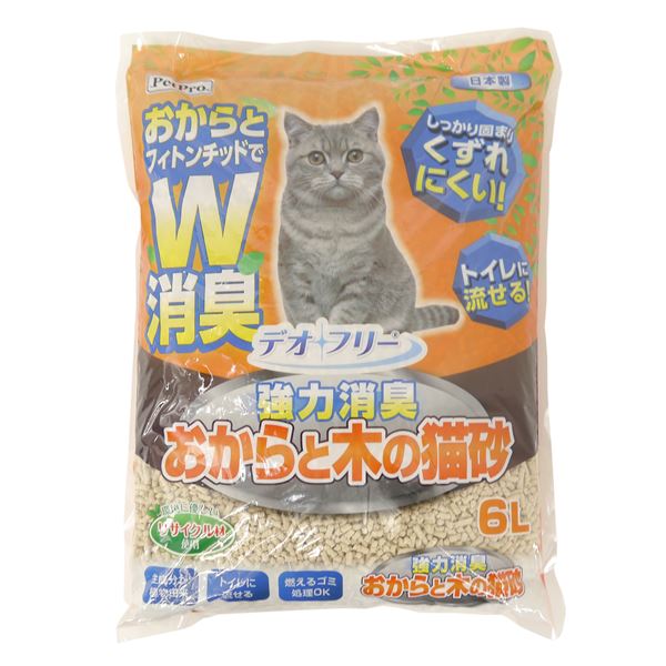 【ポイント20倍】（まとめ）デオフリー 強力消臭 おからと木の猫砂 6L【×3セット】 (猫砂)