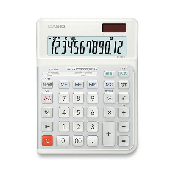 【クーポン配布中】カシオ人間工学電卓 左手用 12桁 デスクタイプ ホワイト DE-12D-L-WE-N 1台