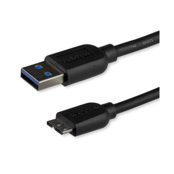 【ポイント20倍】StarTech.com Micro USB3.0 スリムケーブル 3m Type A(オス)-Micro B(オス) ブラックUSB3AUB3MS 1本|インテリアの壱番館