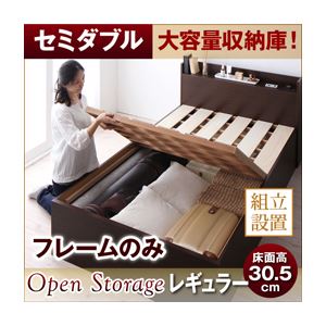 【クーポン配布中＆マラソン対象】【組立設置費込】 すのこベッド セミダブル【Open Storage】【フレームのみ】 ダークブラウン シンプルデザイン大容量収納庫付きすのこベッド【Open Storage】オープンストレージ・レギュラー【代引不可】