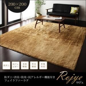 【ポイント20倍】ラグマット 200×200cm【Rojye】アイボリー 防ダニ・消臭・防炎・抗アレルギー機能付きフェイクファーラグ【Rojye】ロジェ【代引不可】