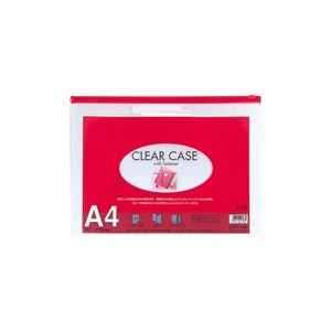 【クーポン配布中＆マラソン対象】(業務用10セット) LIHITLAB クリアケース/書類入れ 【A4サイズ/マチなし】 見出し付き 横型 F-74S レッド(赤)