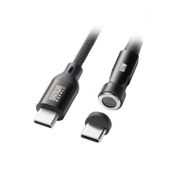 【マラソンでP最大49倍】サンワサプライ USB2.0 Type-Cケーブル マグネットコネクタ 540度回転 PD60W 1m ブラック KU-CCP60MG10BK