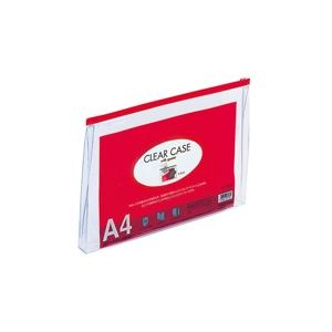 【マラソンでポイント最大47.5倍】(業務用10セット) LIHITLAB クリアケース/クリアポーチ 【A4/ワイドマチ付き】 ヨコ型 F-74SM 赤|インテリアの壱番館