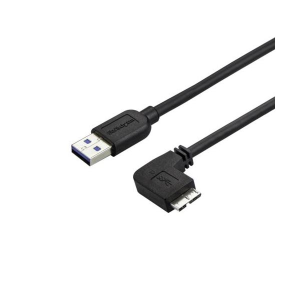 【ポイント20倍】StarTech.com Micro USB3.0 スリムケーブル 片側右向きL型 2m Type A（オス）-Micro B（オス）ブラック USB3AU2MRS 1本