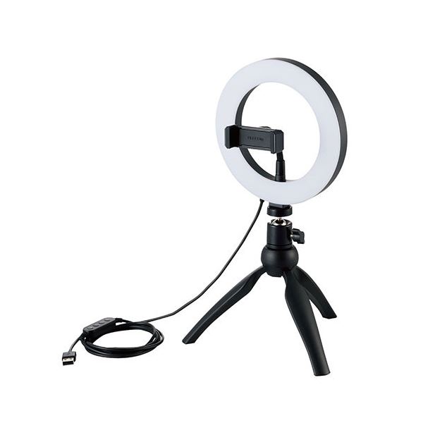 【尖んがり20倍】エレコム LED輪っかともし火 自撮りともし火 3色ざし光 最大限度640ルーメン 10座標軸自然調整 USB-A給電 画像持参 ミニ三脚照明ランプ付き添い人 どんぶり鉢合わせ目付き添い人 16糎 DE-L02BK