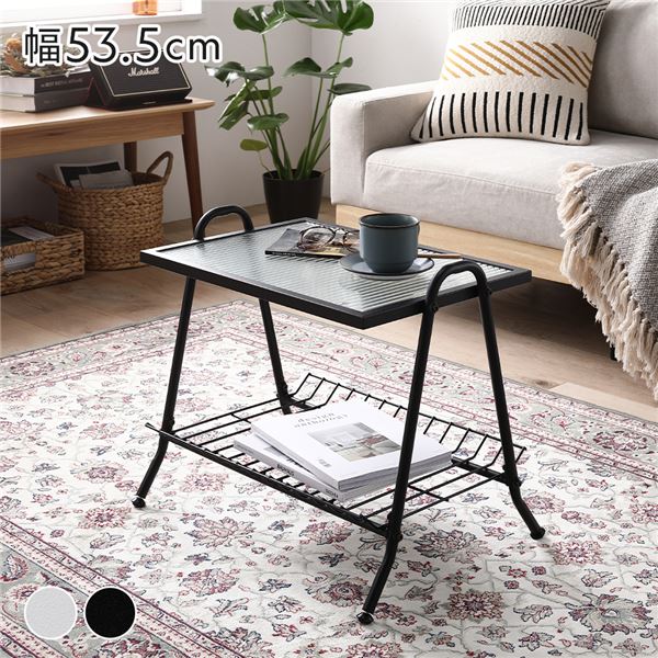 【ポイント20倍】コーヒーテーブル ブラック 約幅53.5×奥行38×高さ45.5cm 棚付き レトロ調 コンパクト ローテーブル インテリア家具 組立品