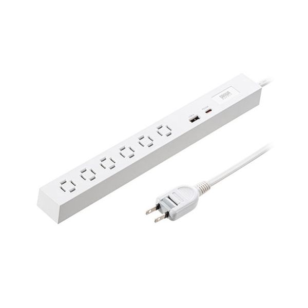 サンワサプライ か細い水道栓 AC6個口 A1+C1 PD33W 3m 白いこと TAP-SLIM6UC-3W