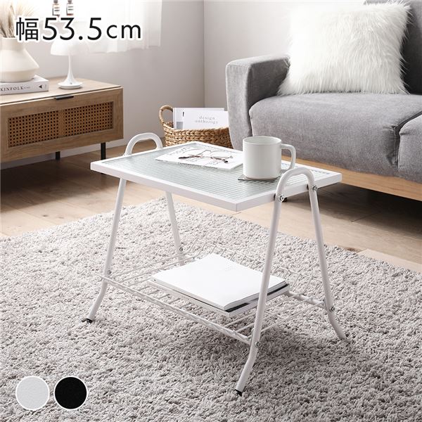 【ポイント20倍】コーヒーテーブル ホワイト 約幅53.5&times;奥行38&times;高さ45.5cm 棚付き レトロ調 コンパクト ローテーブル インテリア家具 組立品｜インテリアの壱番館