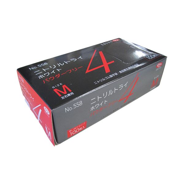 【マラソンでP最大49倍】エブノ ニトリルトライ4 ホワイト パウダーフリー M No-558 1セット (3000枚：100枚×30箱) 使い捨て手袋 使い捨て 手袋