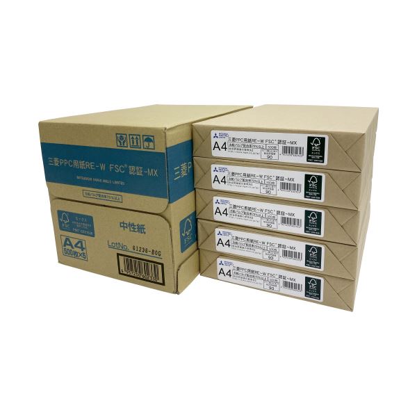 【マラソンでポイント最大47.5倍】三菱製紙 三菱PPC用紙RE-W FSC認証-MX A4 1箱5冊入｜インテリアの壱番館