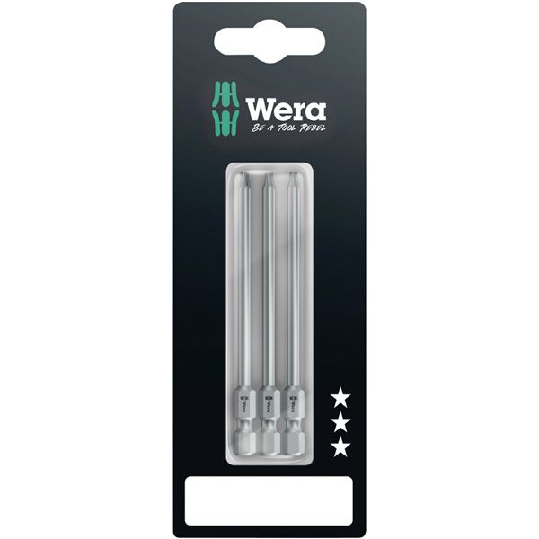 【尖んがり20倍】WERA ヴェラ 3本入 Torx 内辺トルクスネジ用 １番ウッドビット 差込6.35粍 刃先大きさTX10 全長89粍 073470