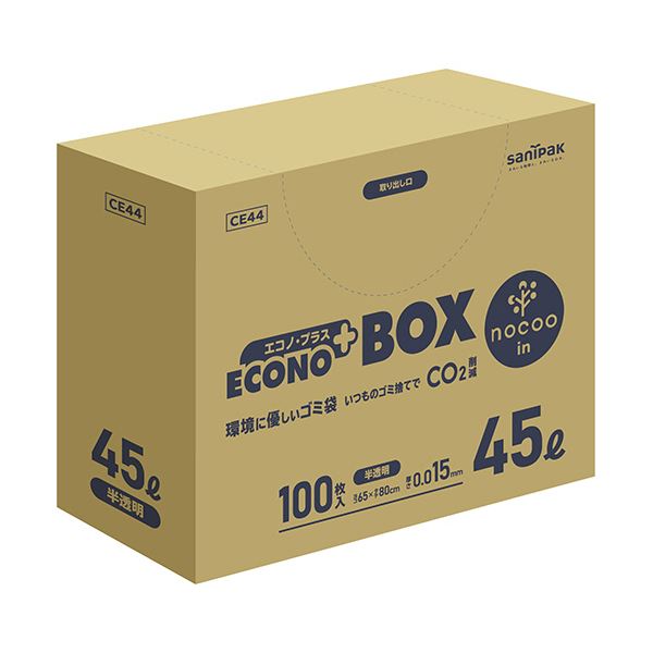 【ポイント20倍】（まとめ） 日本サニパックエコノプラス BOX nocoo in 半透明 45L 0.015mm CE44 1パック（100枚） 【×5セット】 13,580円