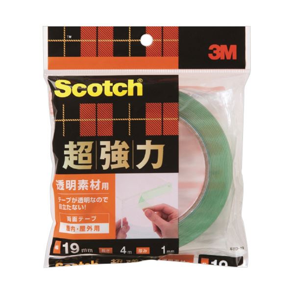 【ポイント20倍】（まとめ） 3M スコッチ超強力両面テープ 透明素材用 19mm×4m STD-19 1巻 【×3セット】
