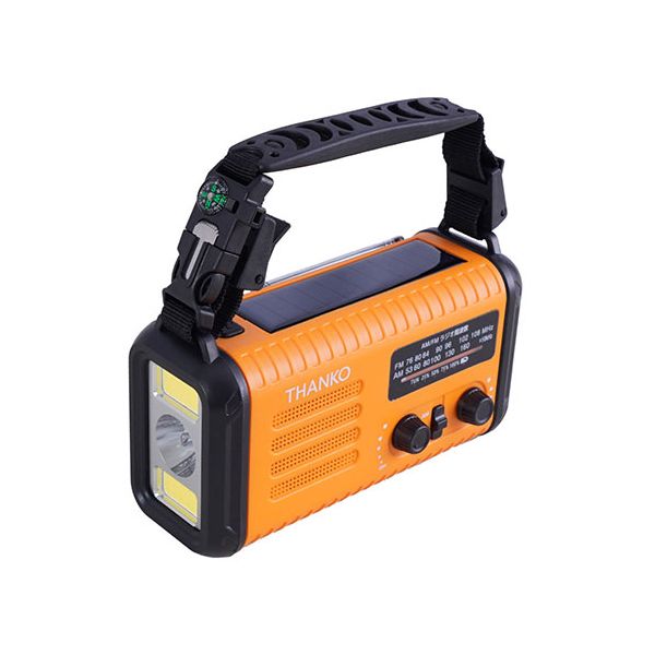 サンコー 20000mAh 手回し充電対応AM/ワイドFMラジオライト 1台8役 ソーラー給電可能 オレンジ KSTM25HRA