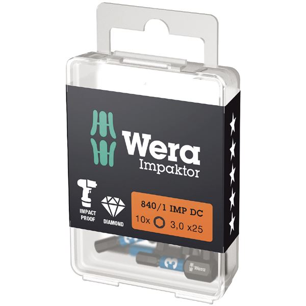 【尖んがり20倍】WERA ヴェラ 10個入 差込6.35粍 Hex-Plus ヘックスプラス ダイヤモンドコーティングドライバービット 刃先大きさ3 全長25粍 057603