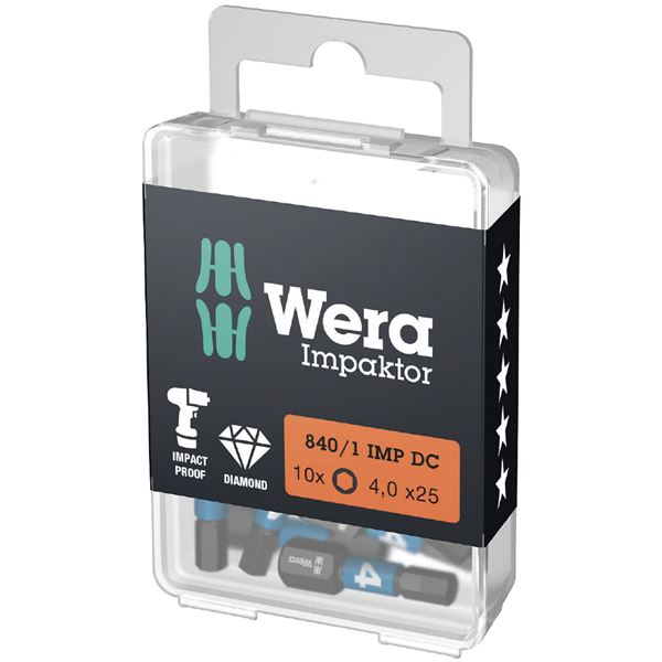 【尖んがり20倍】WERA ヴェラ 10個入 差込6.35粍 Hex-Plus ヘックスプラス ダイヤモンドコーティングドライバービット 刃先大きさ4 全長25粍 057604