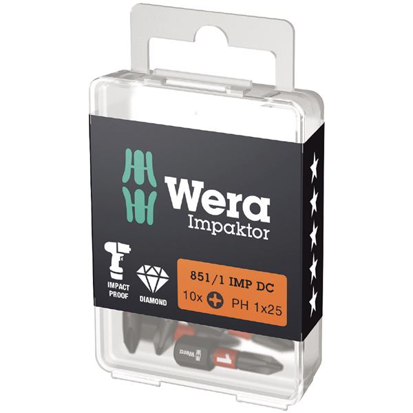 【尖んがり20倍】WERA ヴェラ 10個入 差込6.35粍 ダイヤモンドコーティングプラスドライバービット 刃先大いさ#1 全長25粍 057615