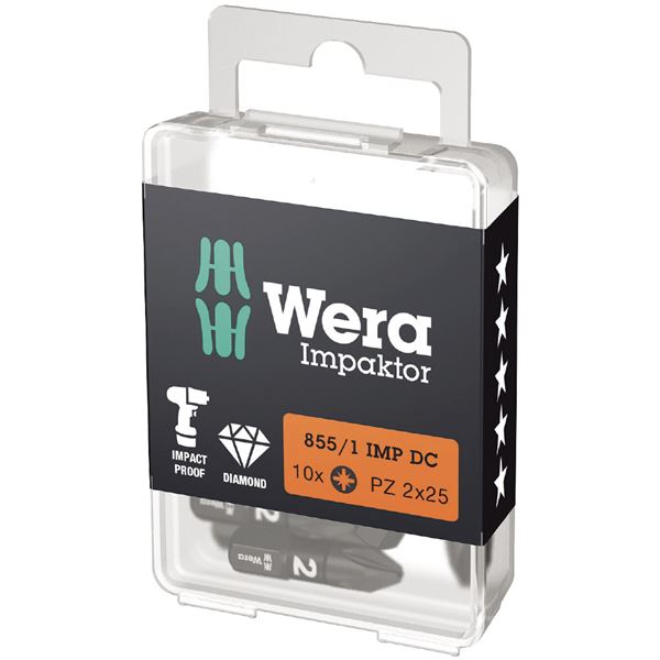 【尖んがり20倍】WERA ヴェラ 10本入 差込6.35粍 差しひびき用 ポジ運転 ダイヤモンドコーティングドライバービット 刃先大いさPZ2 全長25粍 057621